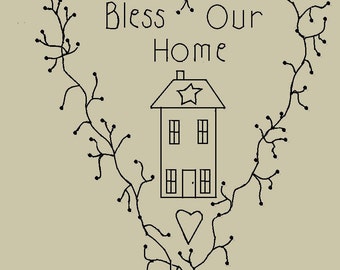 Primitivstichmuster, E-Pattern, Rankenherz "Bless our Home."