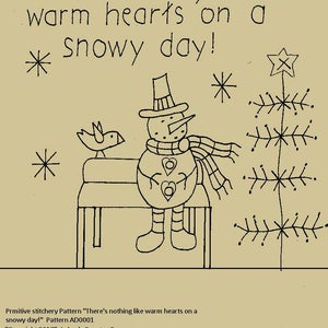 Op de afbeelding: Zwart-witte lijntekening van een sneeuwpop met sjaal, hoed en kerstboom. De tekst luidt: "Er gaat niets boven warme harten op een besneeuwde dag!"