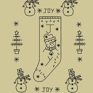 Primitive Stitchery Snowman Stocking/ Ornament E-Pattern &quot;Joy Snowman!&quot;