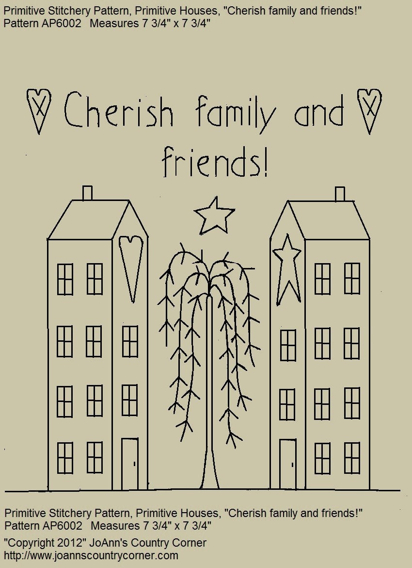 Primitive Stitchery E-pattern, cherish Family and Friends. - Etsy