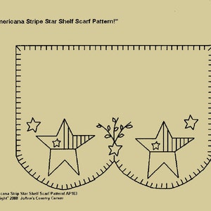 Primitive Stitchery Americana Stripe Stars Shelf Scarf E-Pattern, &quot;Americana Flag Stars!&quot;