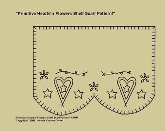 Des Cœurs et des étoiles de Primitive Stitchery ! Foulard pour étagères