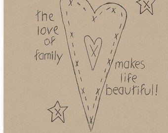 Motif électronique Primitive Stitchery Cœur par mois de février « L'amour de la famille rend la vie belle !