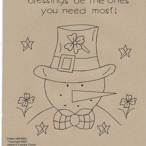 Primitive Stitchery Pattern Snowman Face by Month March &quot;Each day, may your blessings be the ones you need most!&quot;