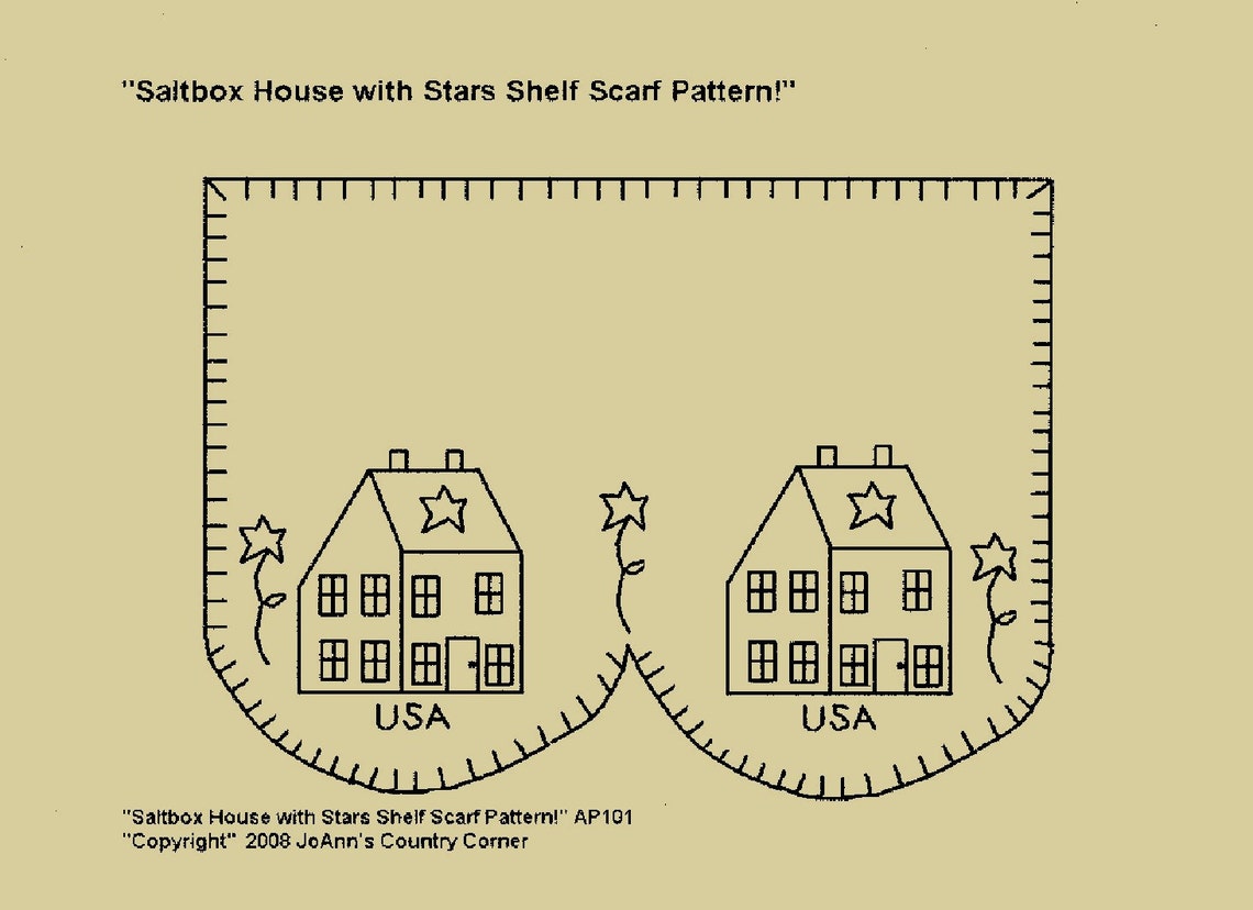 Saltbox House With Stars Shelf Scarf Stitchery E-pattern - Etsy