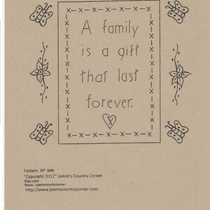 Primitive Stitchery Family E-Pattern Sayings Square by Month May &quot;A family is a gift that last forever!&quot;