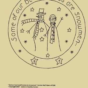 Primitive Stitchery Snowman Candle Mat E-Pattern &quot;Some of our best friends are snowmen!&quot;