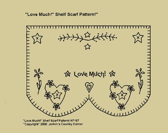 Foulard pour étagère Primitive Stitchery Heart'n Flowers, motif électronique « Love Much !