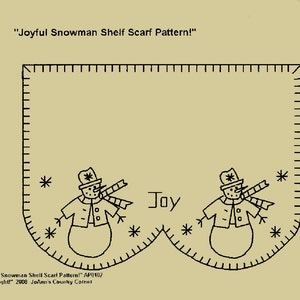 Primitive Embroidery Shelf Scarf E-Pattern, &quot;Joyful Snowman!&quot;