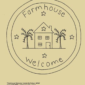 Primitive Stitchery Candle Mat E-Pattern &quot;Farmhouse Welcome!&quot;