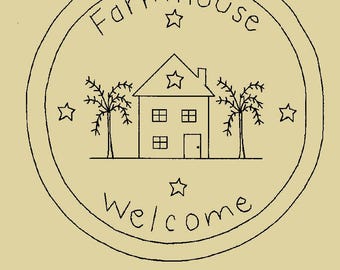 Primitive Stitchery E-Pattern "Farmhouse Welcome!" Candle Mat