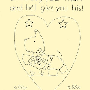 Primitive Stitchery Dog E-Pattern by Month August &quot;Give a dog your heart and he&#39;ll give you his!