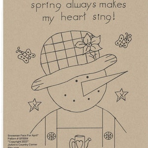 Primitive Stitchery Pattern Snowman Face by Month April &quot;The first blooms of spring always makes my heart sing!&quot;
