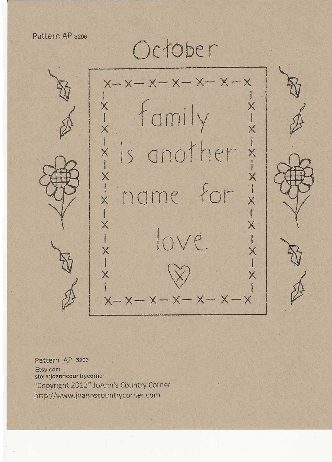 Primitive Stitchery Family E-pattern Saying Square by Month October ...