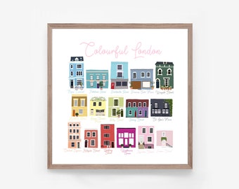 Colourful London Houses Illustrated Art Print