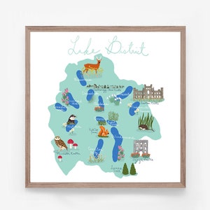 Lake District Map England Illustrated Art Print