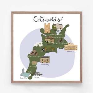 Cotswolds England Mapa Ilustración Mapa Impresión