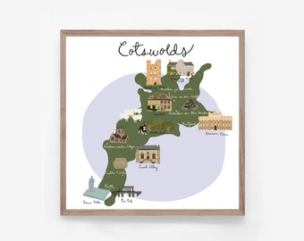 Cotswolds England Map Illustration Map Print