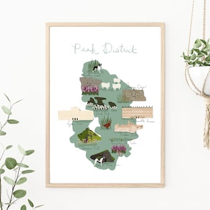 Peak District England Kaart Geïllustreerd Art Print