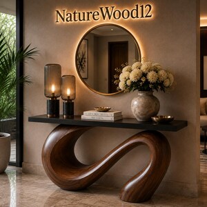 Luxury Infinity Wave Console Table, Sculptural Walnut Wood Entryway Table, Modern Handmade Hallway Table, Organic Curved Furniture