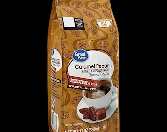 Value Caramel Pecan Ground Coffee, Medium Roast, Sweet Nutty Flavor (12 oz)