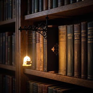 Mini Bookshelf Lantern Light, Hanging Shelf Lamp, Gothic Library Decor, Book Nook Lighting, Vintage Reading Corner Accent, Book Lover Gift