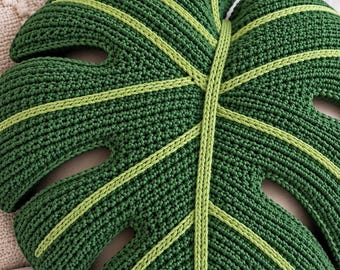 Crochet Monstera Leaf Cushion Pattern – Easy Tropical Pillow (PDF Download)
