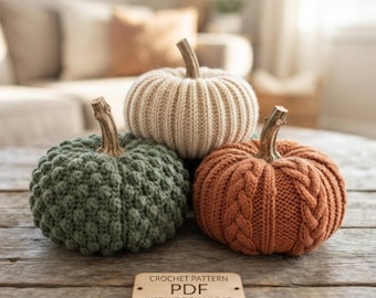 Crochet Pumpkin Pattern Bundle – Textured Farmhouse Amigurumi PDF (Instant Download)