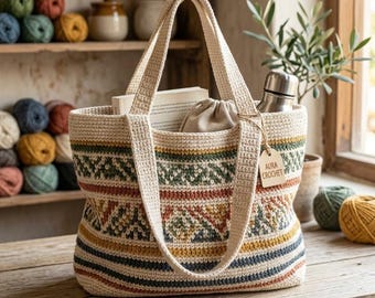 Boho Crochet Tote Bag Pattern, Geometric Market Tutorial (PDF)