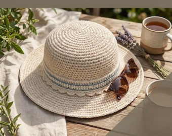 Crochet Sun Hat Pattern, Classic Summer Beach Hat Tutorial (PDF Download)