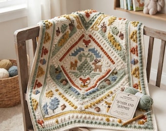 Woodland Whimsy Crochet Baby Blanket Pattern, Forest Animals, Nursery Decor (PDF)