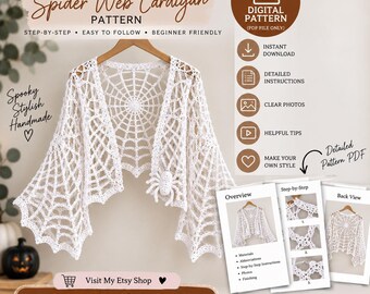 Crochet Spider Web Cardigan Pattern, Halloween Sweater, Cottagecore Style (PDF)