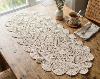 Crochet Table Runner Pattern, Vintage Lace Doily, Rustic Farmhouse Dining (PDF Download)