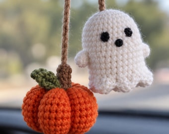 Crochet Ghost & Pumpkin Car Hanging Pattern (PDF Download)