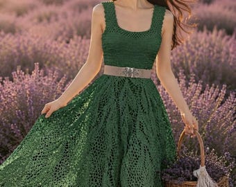 Green Crochet Maxi Dress, Boho Summer Beach Dress