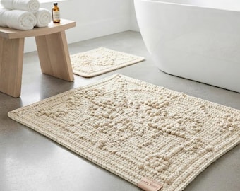 Textured Crochet Bath Mat Pattern, Modern Boho Farmhouse Rug Tutorial (PDF Instructions)