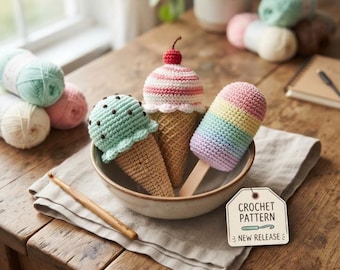 Crochet Ice Cream and Popsicle Pattern, Amigurumi Dessert Tutorial (PDF Download)