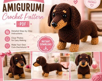 Dachshund Crochet Pattern PDF | Amigurumi Wiener Dog Pattern | Sausage Dog Crochet Tutorial | Weenie Dog PDF | Instant Download