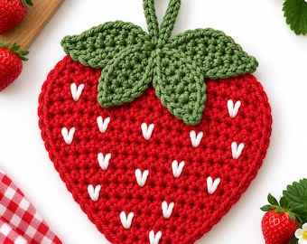 Strawberry Potholder Crochet Pattern | Easy Fruit Trivet PDF | Beginner Amigurumi | Kitchen Decor Pattern | Instant Digital Download