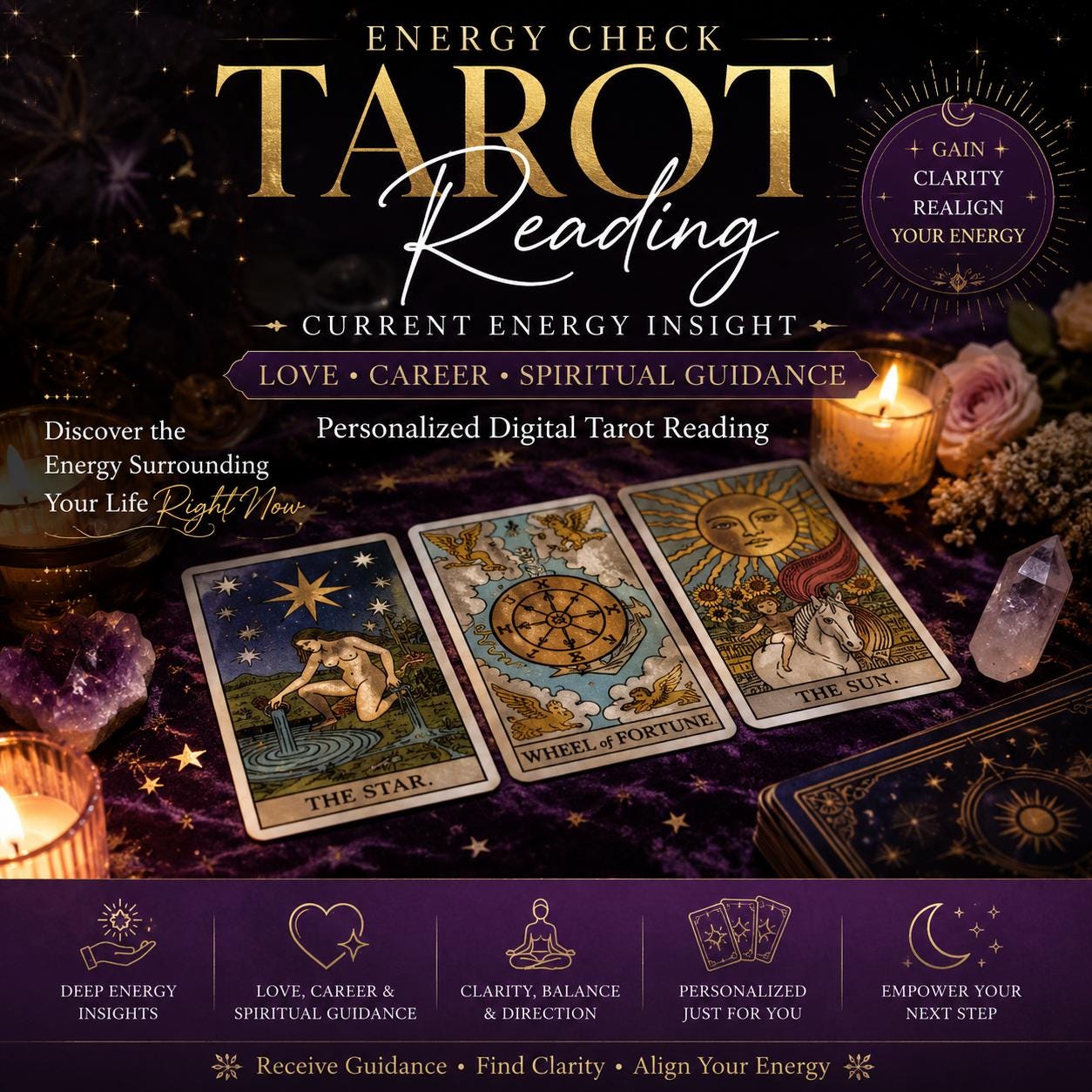 Energy Check Tarot Reading | Current Insight, Love, Career, Spiritual Guidance (Digital)