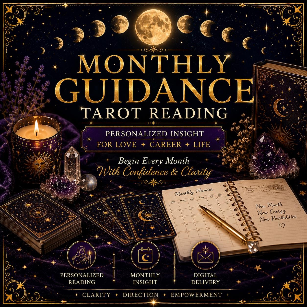 Monthly Guidance Tarot Reading | Personalized Love, Career & Life Insight | Digital Spiritual Reading