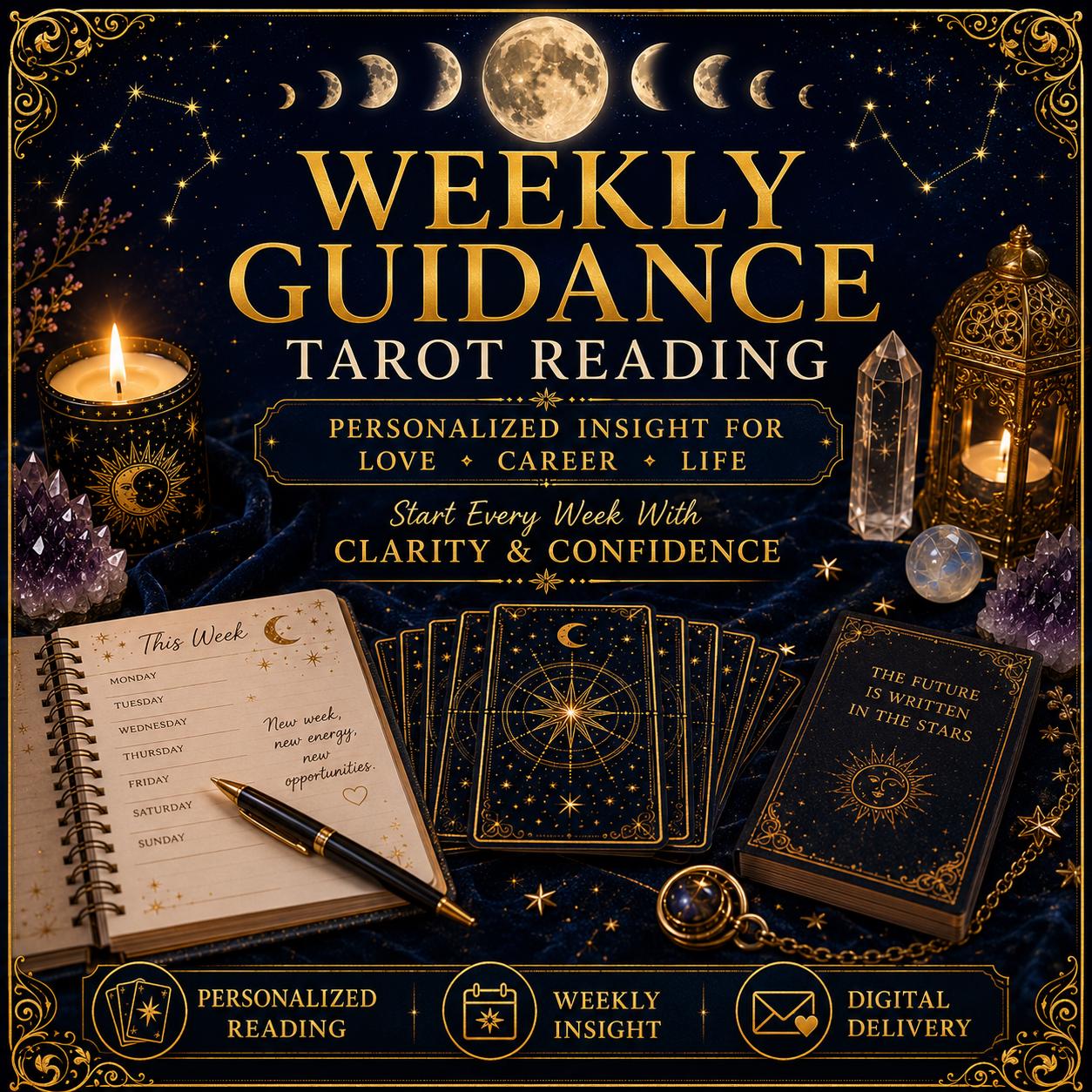 Weekly Guidance Tarot Reading | Personalized Insight for Love, Career & Life | Digital Spiritual Reading