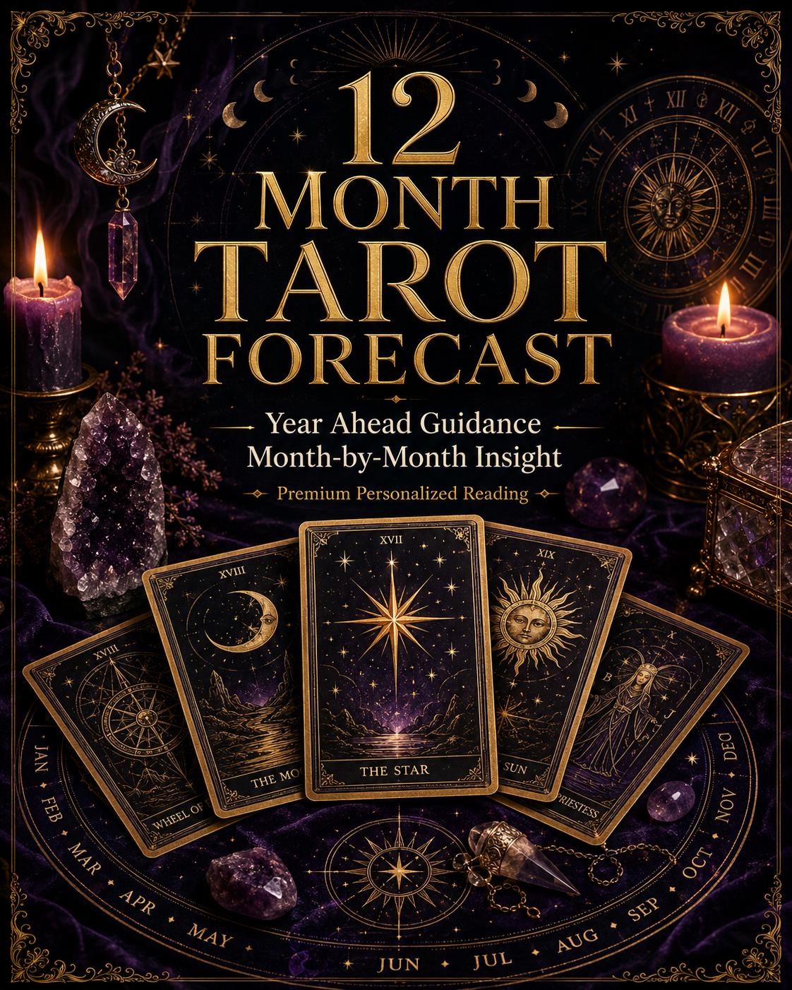 12 Month Tarot Forecast Reading, Year Ahead Tarot, Monthly Guidance, Future Clarity