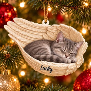 Personalized Gray Cat Pet Memorial 2D Acrylic Ornament, Angel Wings Cat Ornament, Love Cat Xmas Ornaments Decor Gift, Best Cat lover