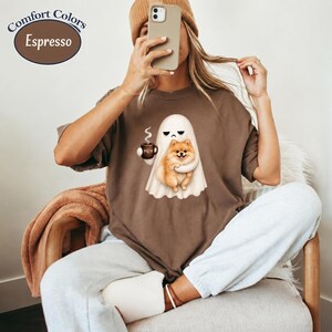 Grumpy Ghost Dog Coffee Comfort Colors Shirt, Funny Meh Halloween Tee, Black Dog Ghost Graphic Tee, Vintage Halloween Shirt