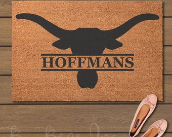 Longhorn with Family Name Doormat - Welcome Mats- Fun Doormats