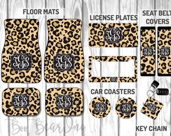 Custom Personalized Cheetah Pattern Car Mat Accessory Set