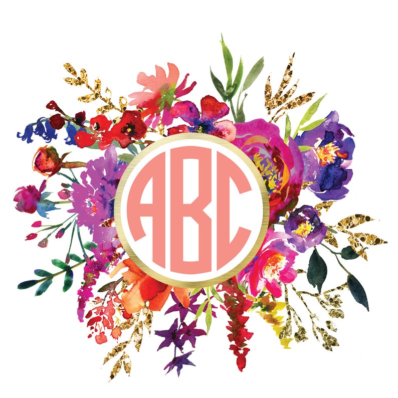 Circle Monogram With Watercolor Floral Wreath Ready to Press - Etsy