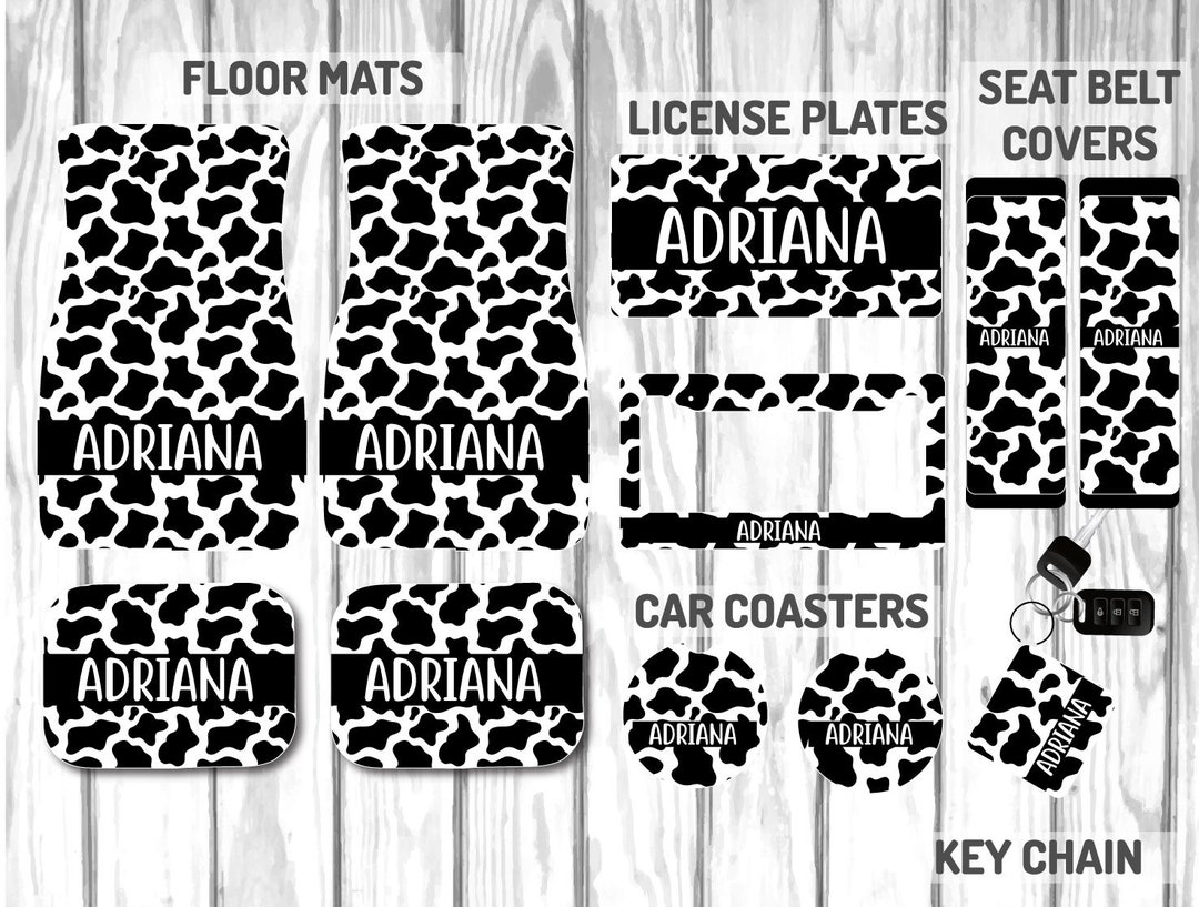 Custom Cow Print Pattern With Name Car Mat Accessory Set - Etsy