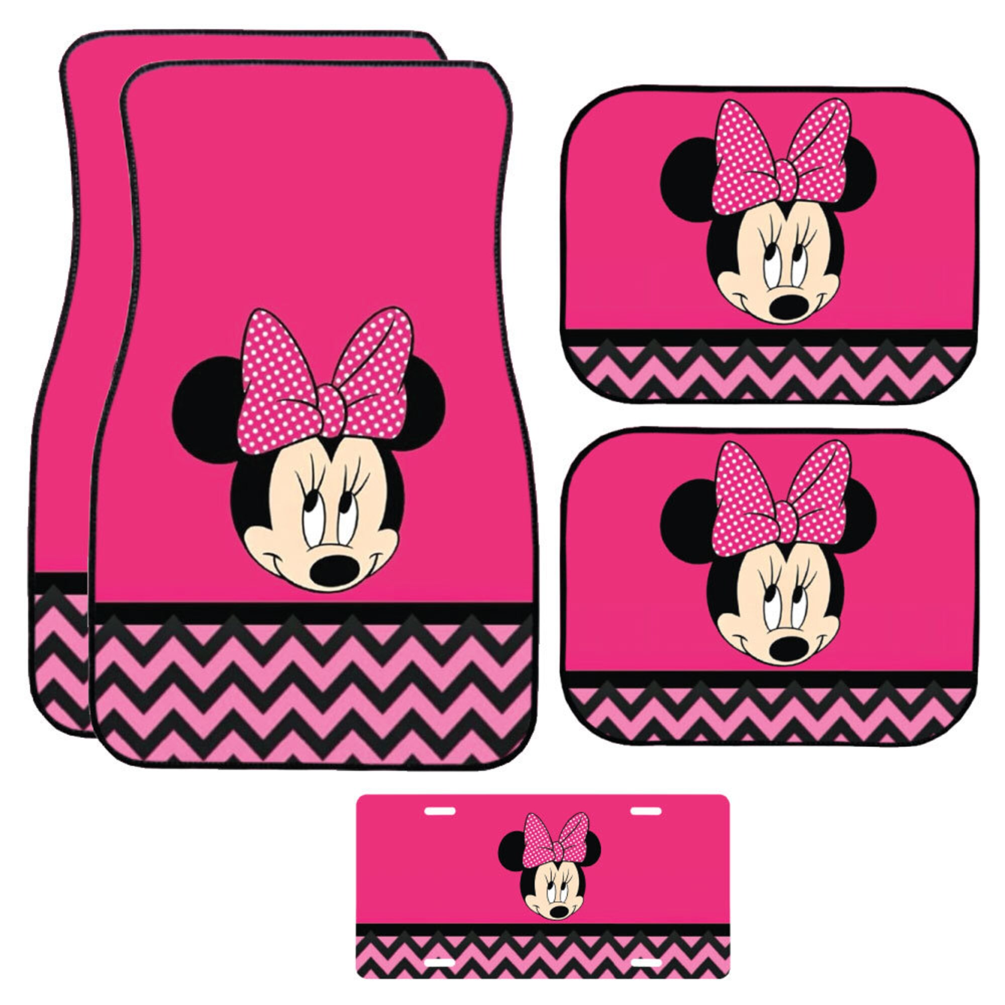 Monogrammed Pink Chevron Minnie Head Car Mats